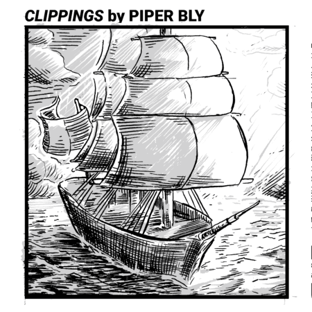 A large sailing ship flying the French flag sails through a vast ocean.