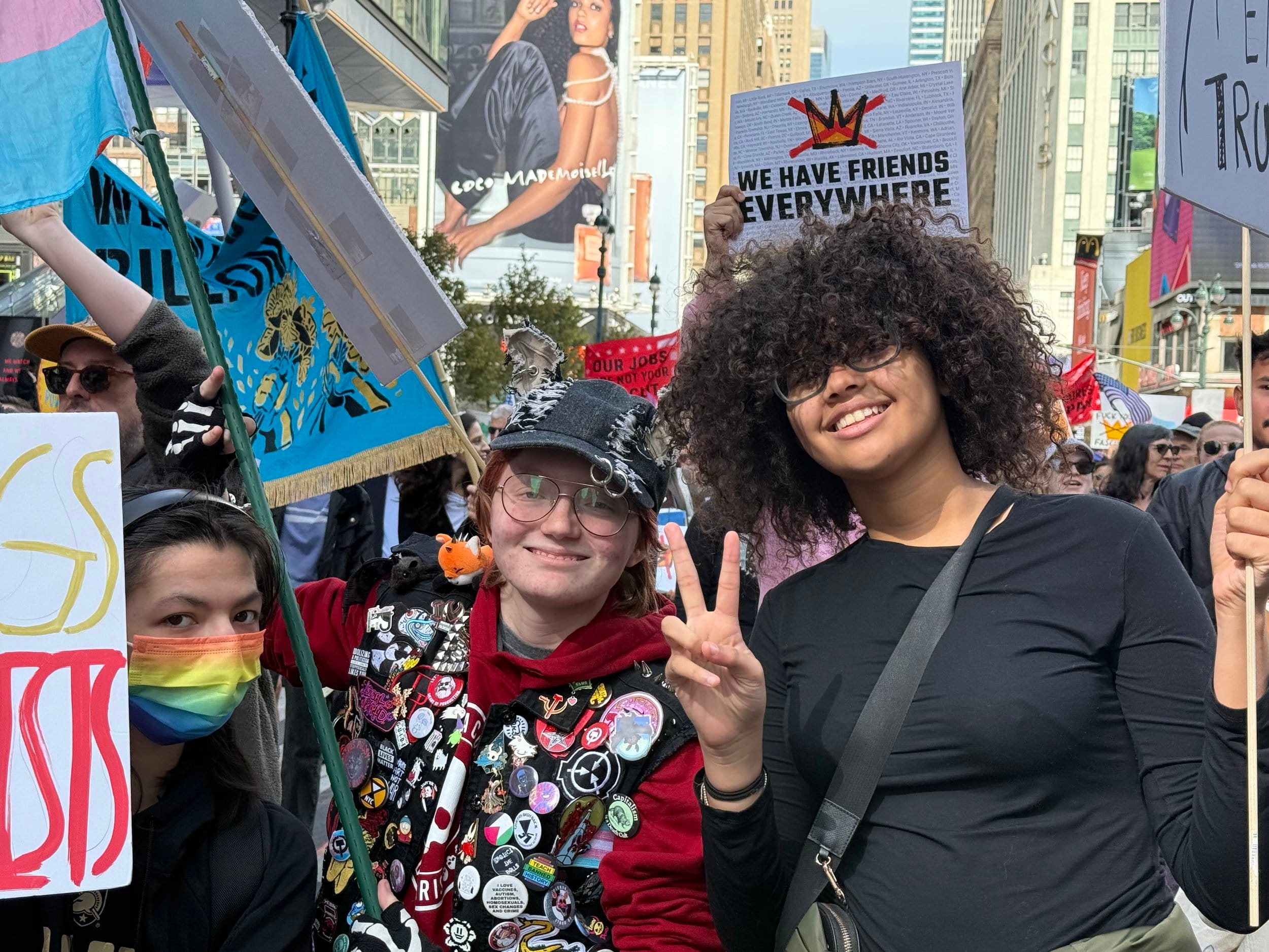  Three young trans protestors at the New York No Kings event.  (Jane Migliara Brigham)  