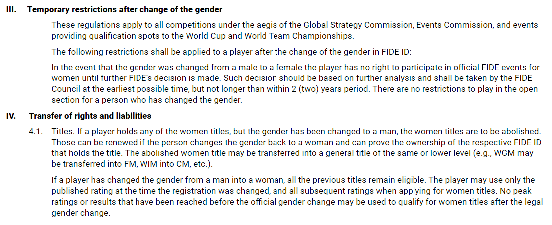 screenshot from FIDE regulations