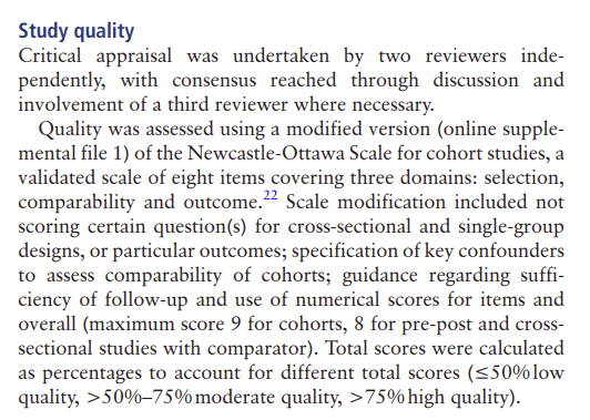 screenshot showing the Study quality section for the paper "Masculinising and feminising hormone interventions for  adolescents experiencing gender dysphoria or  incongruence: a systematic review" 2024 (Taylor et al.)