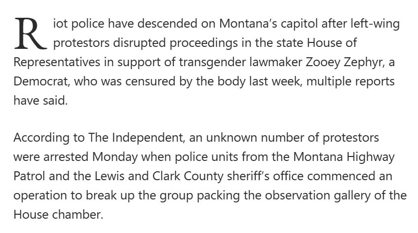 Riot police have descended on Montana's capitol after protestors disrupted proceedings in the state House of Representatives in support of transgender lawmaker Zooey Zephyr, a Democrat.