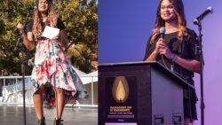 Raquel Willis speaking on stage at the 2017 San Francisco Trans March and Transgender Day of Remembrance. Photos by Pax Ahimsa Gethen, CC BY-SA 4.0.