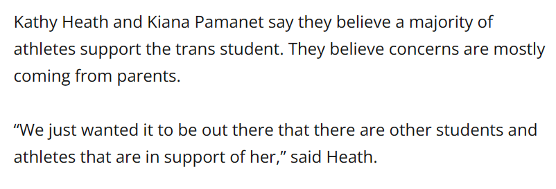 Kathy Heath and Kiana Pamanet say they believe a majority of athletes support the trans student. They believe concerns are mostly coming from parents.