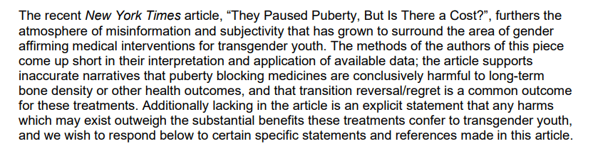 The first paragraph of the linked WPATH statement