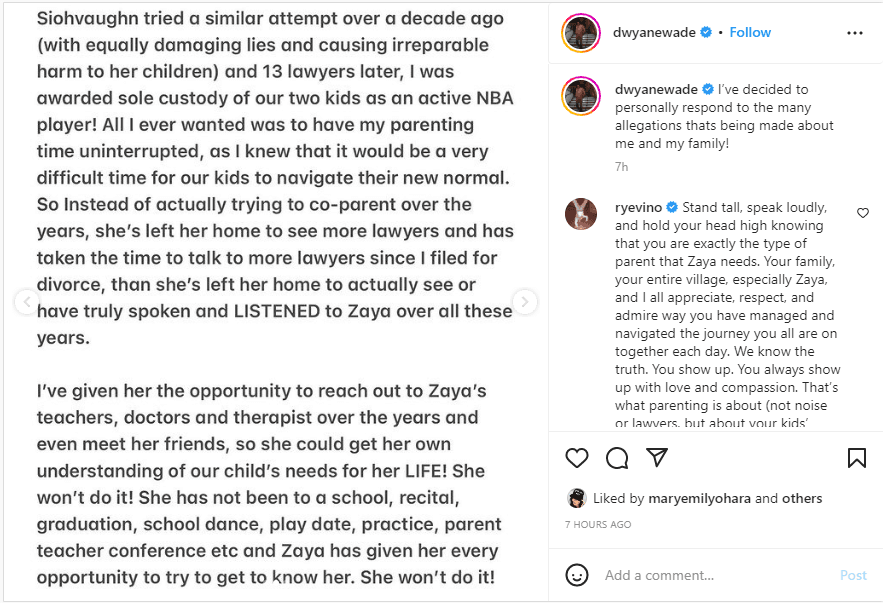 (continuation of Dwayne Wade's instagram statement)